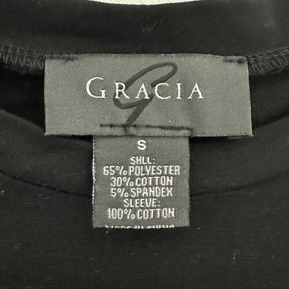 Gracia Black Puff Short Sleeve Structured Top Romantic Minimalist Size Small - Thumbnail 3