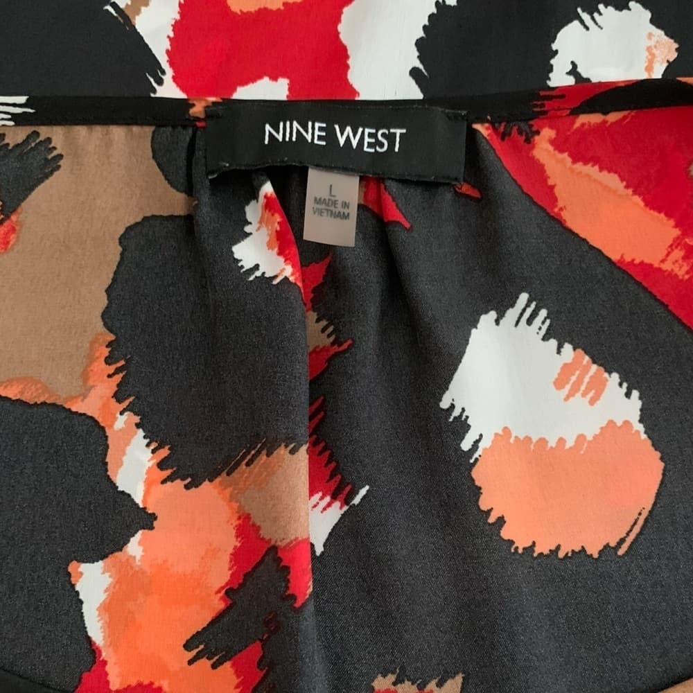 Nine West Sleeveless Floral Pattern Print Pleated at Neckline Womens Large - Thumbnail 4