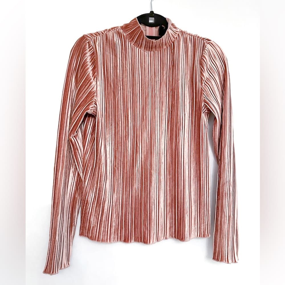 J.O.A. Los Angeles Revolve Pleated Mock Neck Velvet Top Baby Pink Size Small JOA - Thumbnail 3
