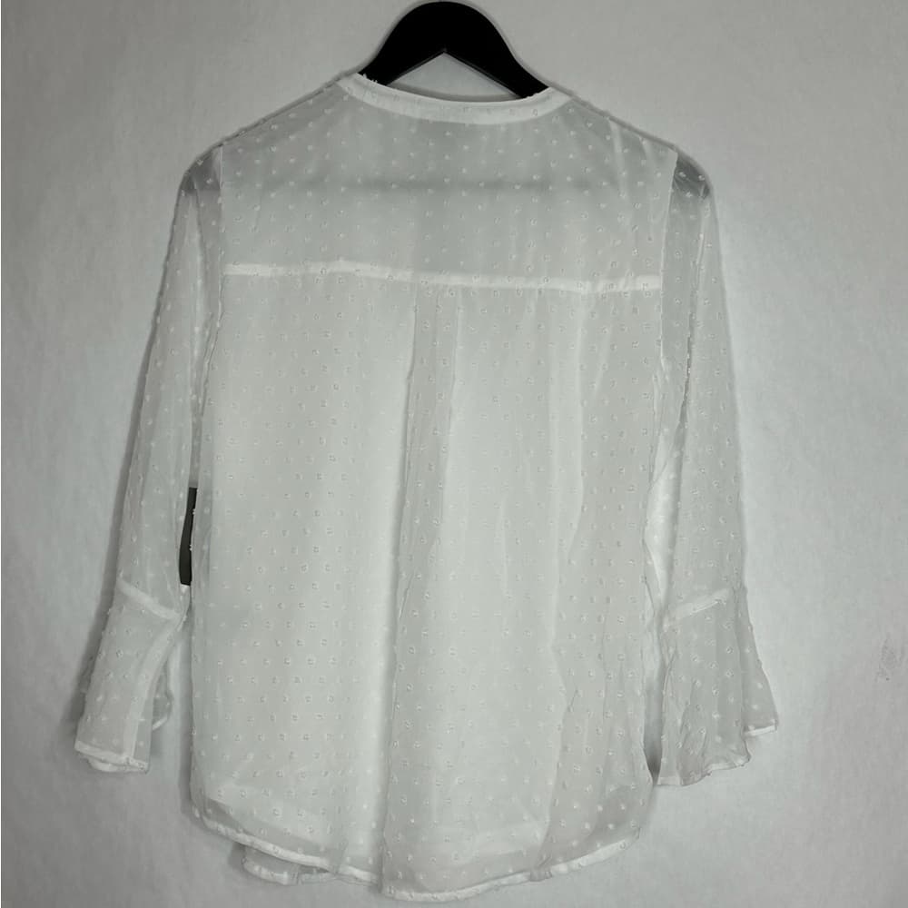 NWT Style & Co Bright White Swiss Dot Pintuck Blouse Top Sheer Long Sleeve Small - Thumbnail 4