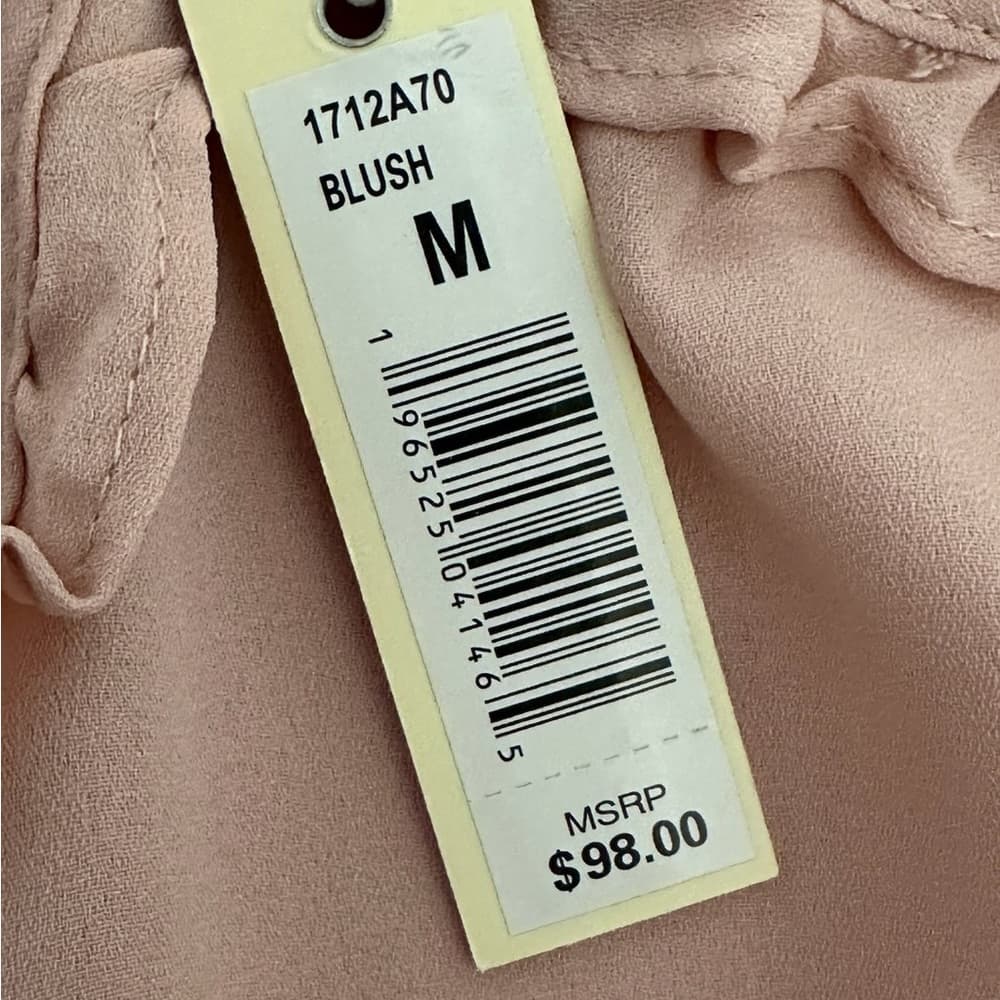 NWT Max Studio Blush Pink Ruffle Neck Tie Blouse Short Sleeve Medium Balletcore - Thumbnail 9