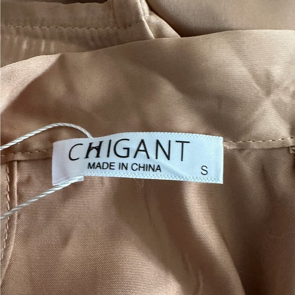 NWT Chigant Neutral Satin Blouse with Tie Neck Size Small Businesscore Boss - Thumbnail 8