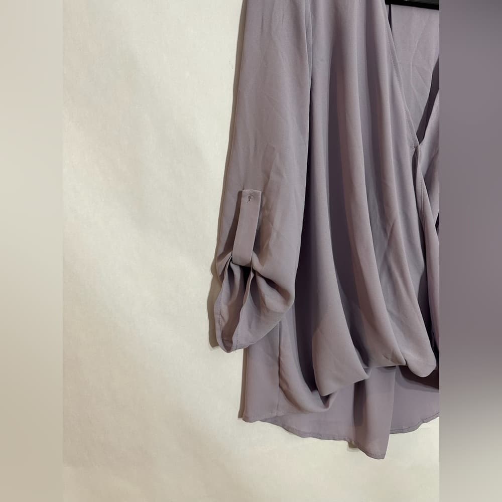 Interstyle “Amethyst” Dusty Lilac Wrap Blouse Soft Drape Roll Sleeve Size Small - Thumbnail 5