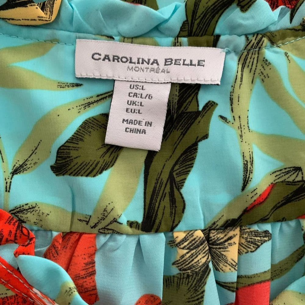 Carolina Belle Turquoise Floral Sleeveless Blouse Women’s Size Large Tropical - Thumbnail 4