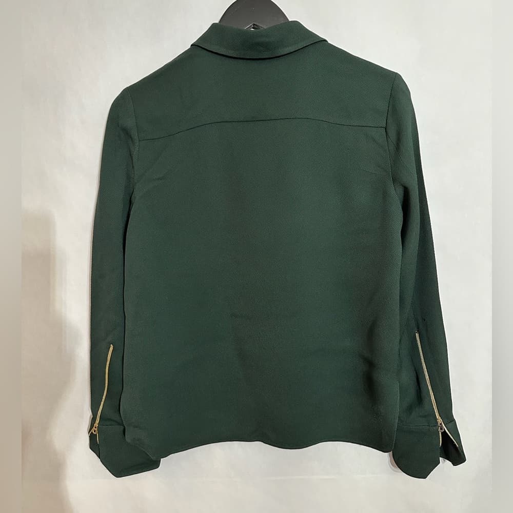 Zara Woman Forest Green Zip Detail Blouse Size XS Gold Hardware - Thumbnail 7