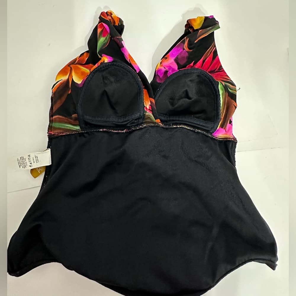 Take Control by Longitude Black Tropical One Piece Swimsuit Vintage Size 10 - Thumbnail 6