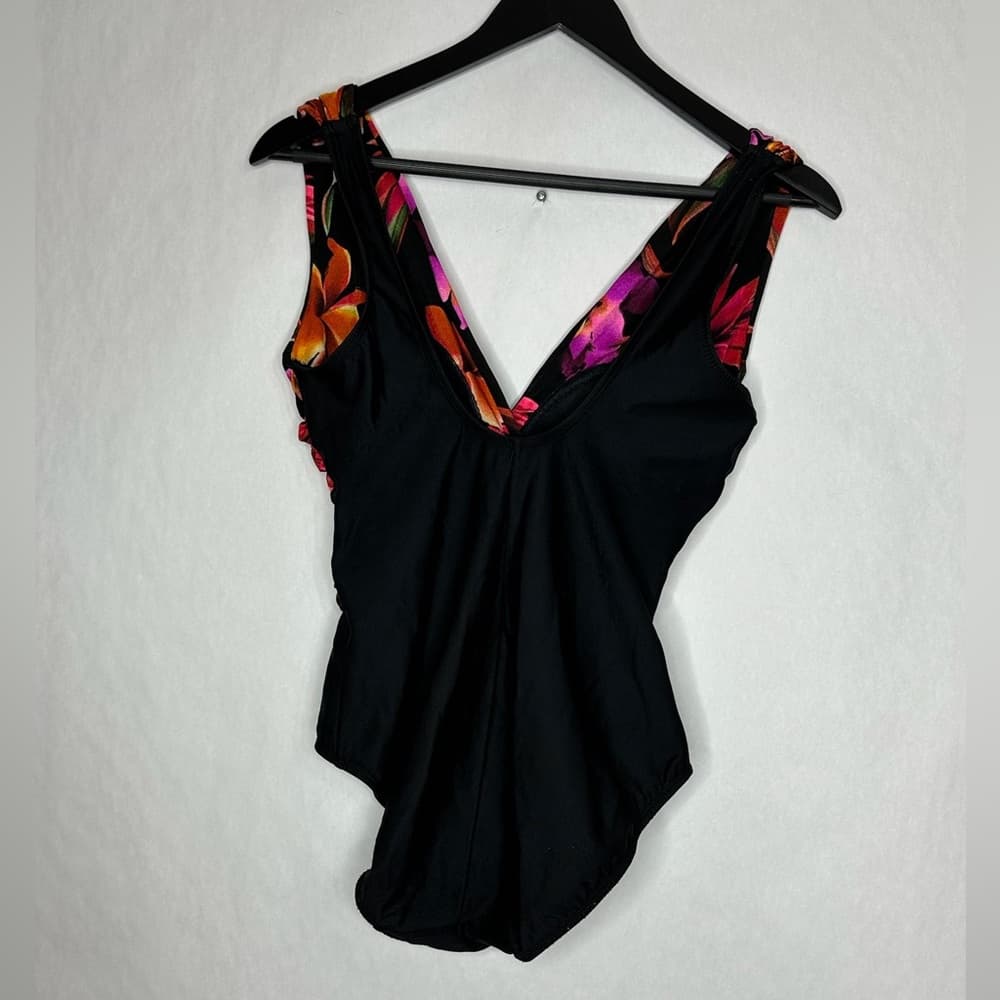 Take Control by Longitude Black Tropical One Piece Swimsuit Vintage Size 10 - Thumbnail 5