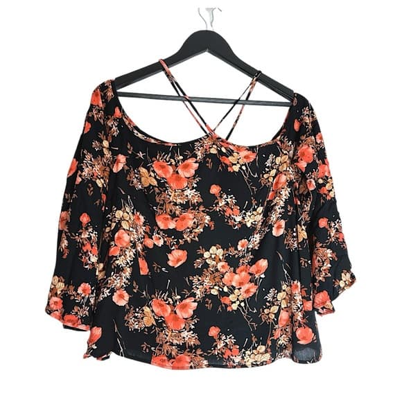 Mossimo Supply Co Floral Boho Crisscross Blouse Top Fall Colors Size Medium - Thumbnail 7