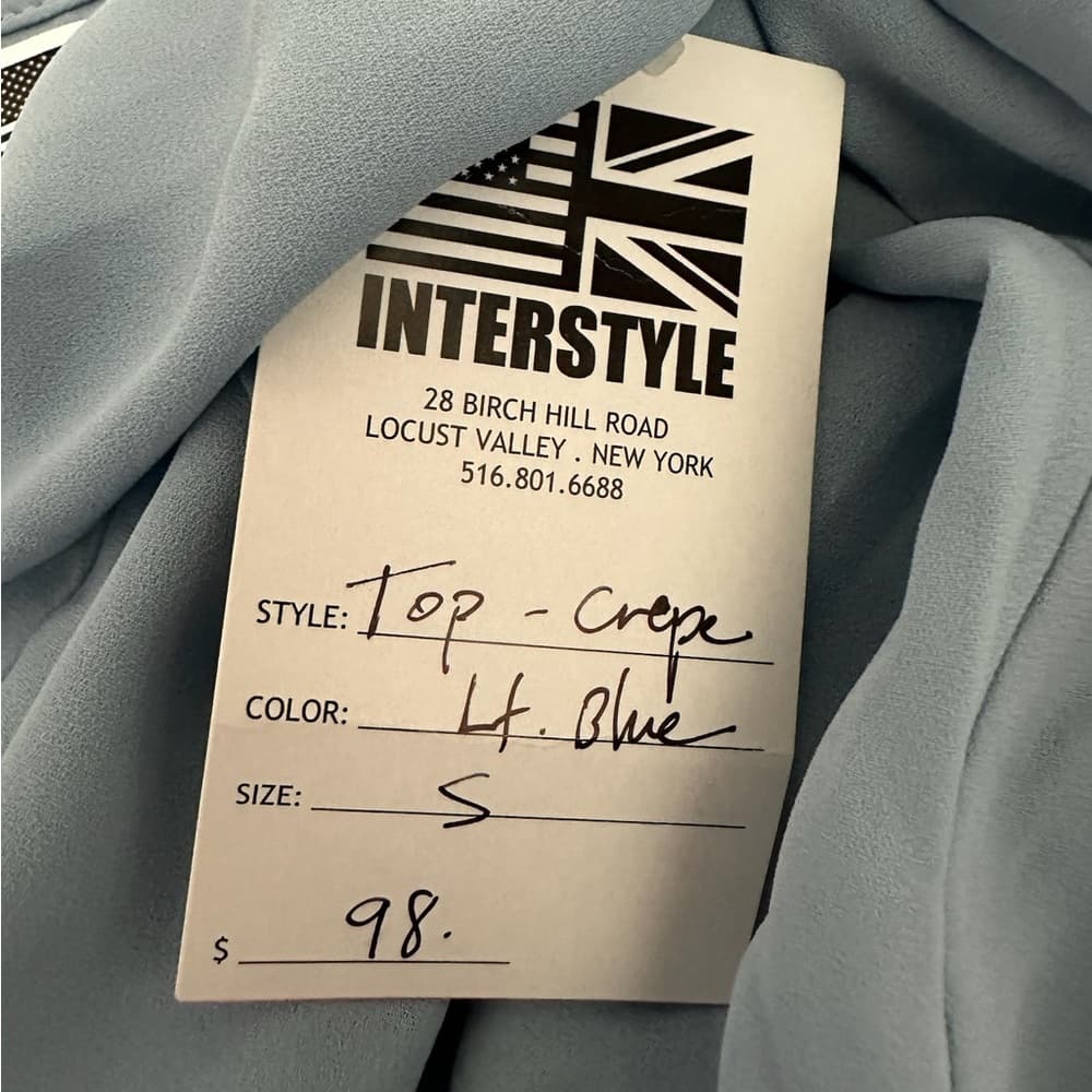 NWT Interstyle Light Blue Crepe Wrap Blouse Soft Drape Roll Sleeve Size Small - Thumbnail 5