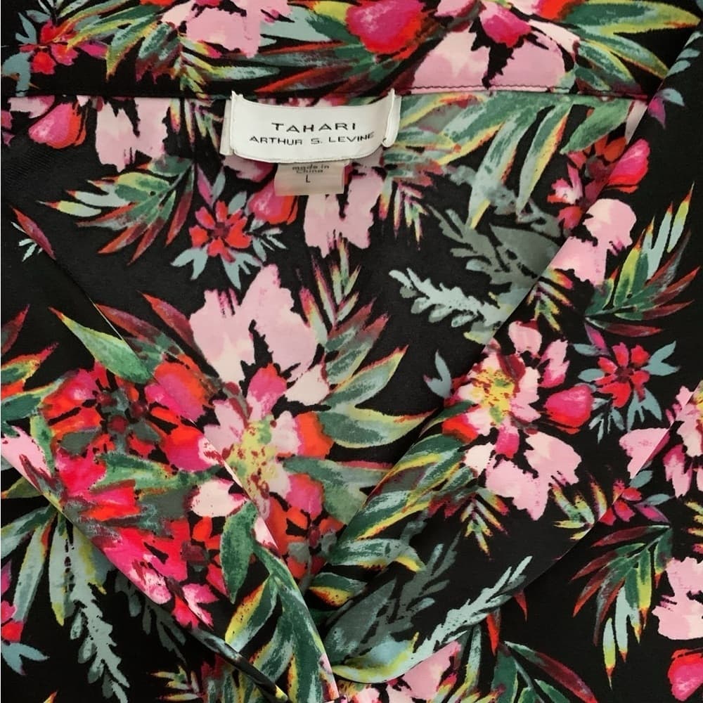 Tahari Women's Sleeveless Floral Print Tie Neck Blouse Top Size Large Preowned - Thumbnail 7
