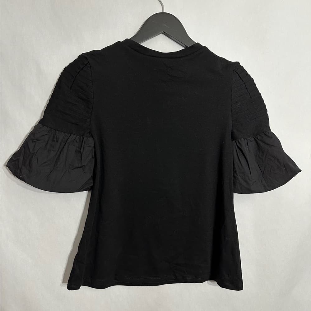 Gracia Black Puff Short Sleeve Structured Top Romantic Minimalist Size Small - Thumbnail 2