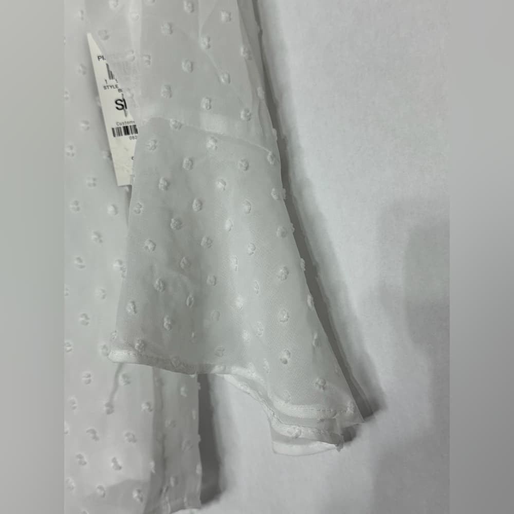 NWT Style & Co Bright White Swiss Dot Pintuck Blouse Top Sheer Long Sleeve Small - Thumbnail 5