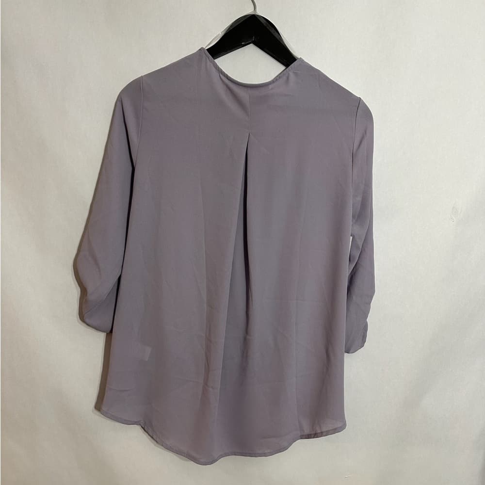Interstyle “Amethyst” Dusty Lilac Wrap Blouse Soft Drape Roll Sleeve Size Small - Thumbnail 3