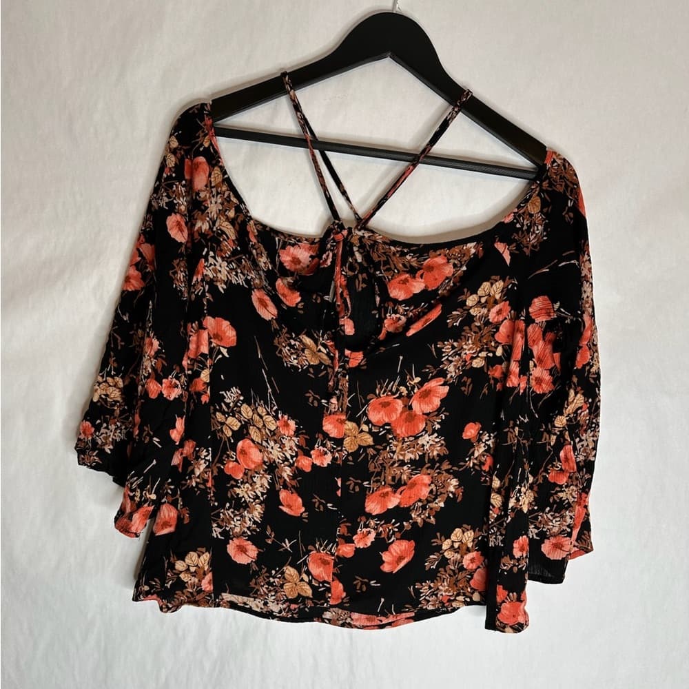 Mossimo Supply Co Floral Boho Crisscross Blouse Top Fall Colors Size Medium - Thumbnail 2