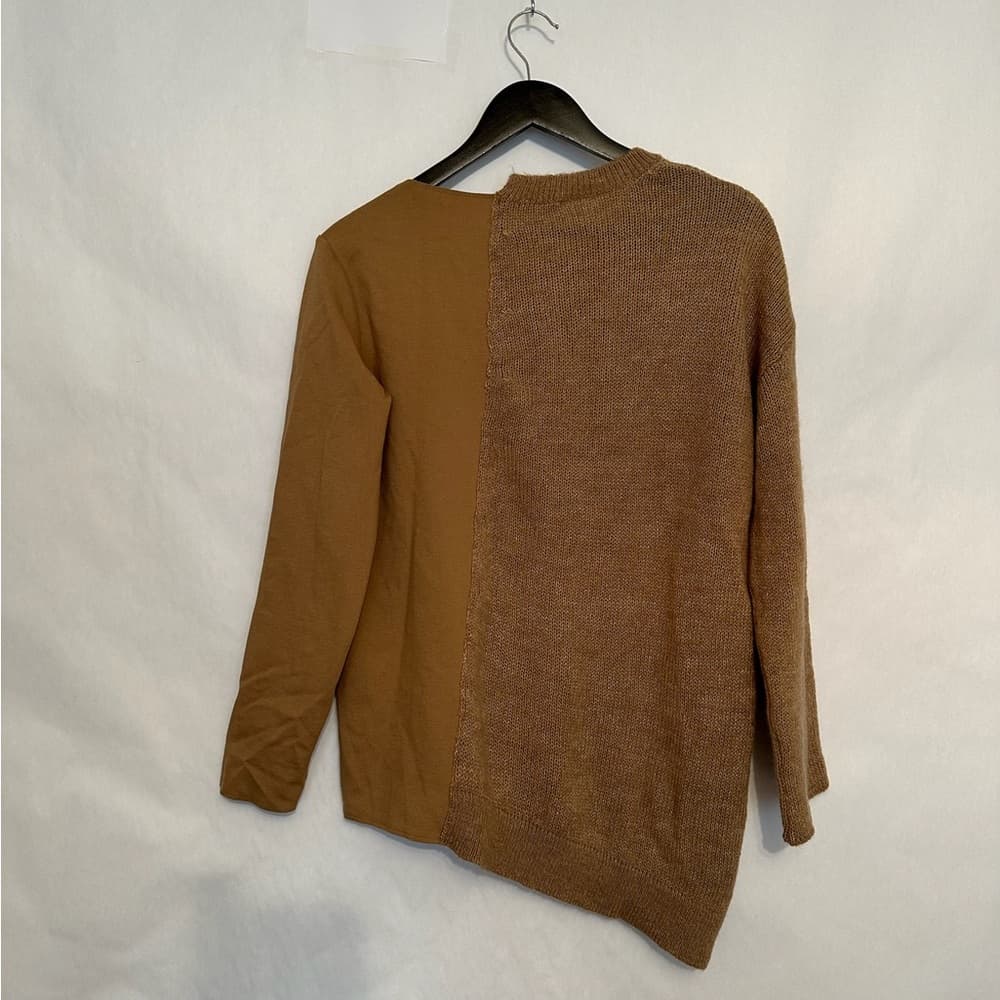 EUROPEAN CULTURE Split Knit & Cotton Sweater Long Sleeve Tan Brown Size Small - Thumbnail 3