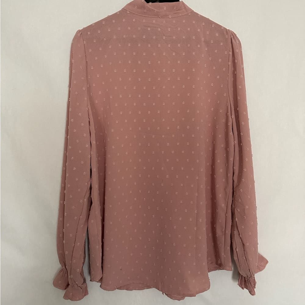 NWT ACEVOG Dusty Rose Pink Long Sleeve Bow Blouse Feminine Cottagecore Medium - Thumbnail 4