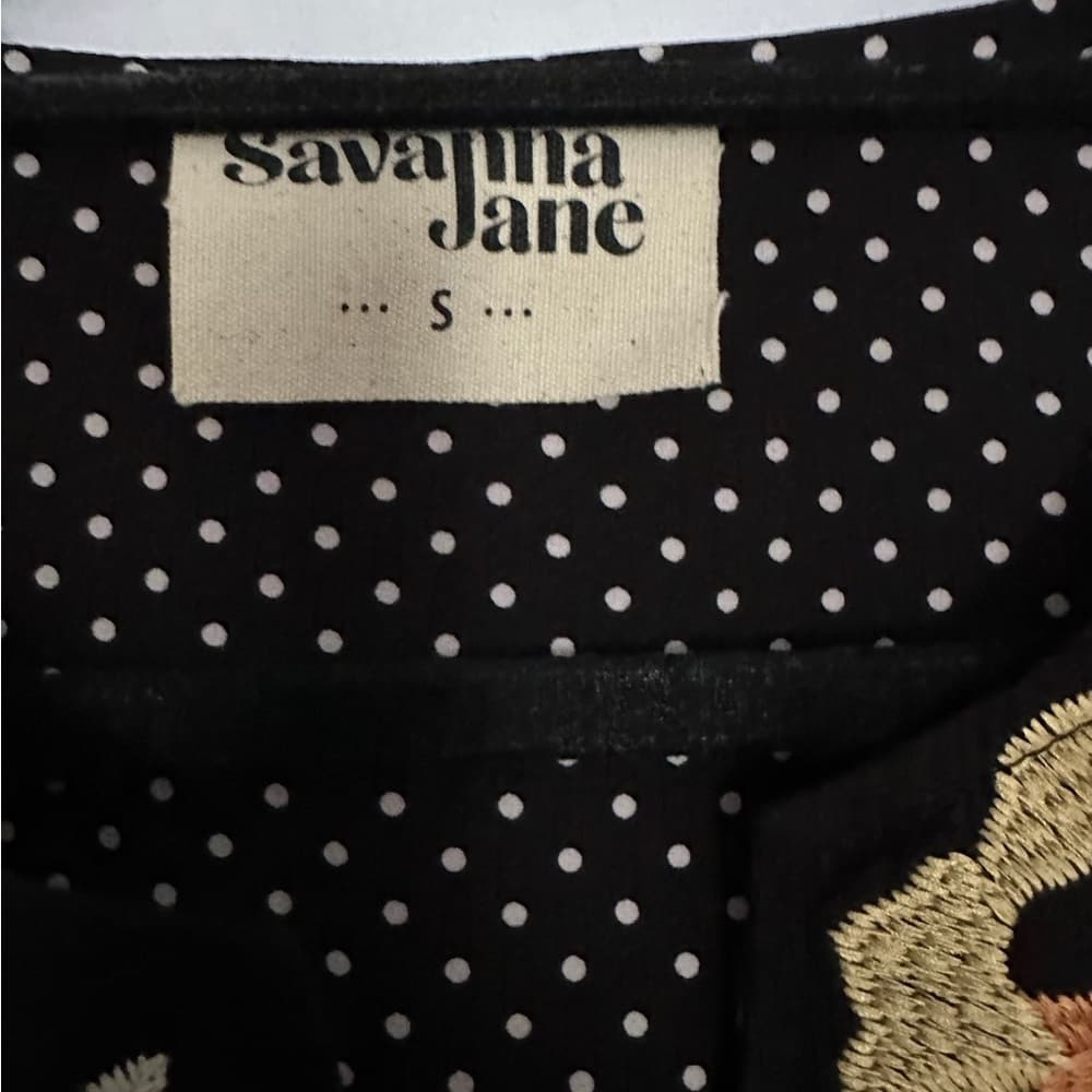Savanna Jane Arcadia Embroidered Bib Top Polka Dot Floral Black Women’s Small - Thumbnail 2