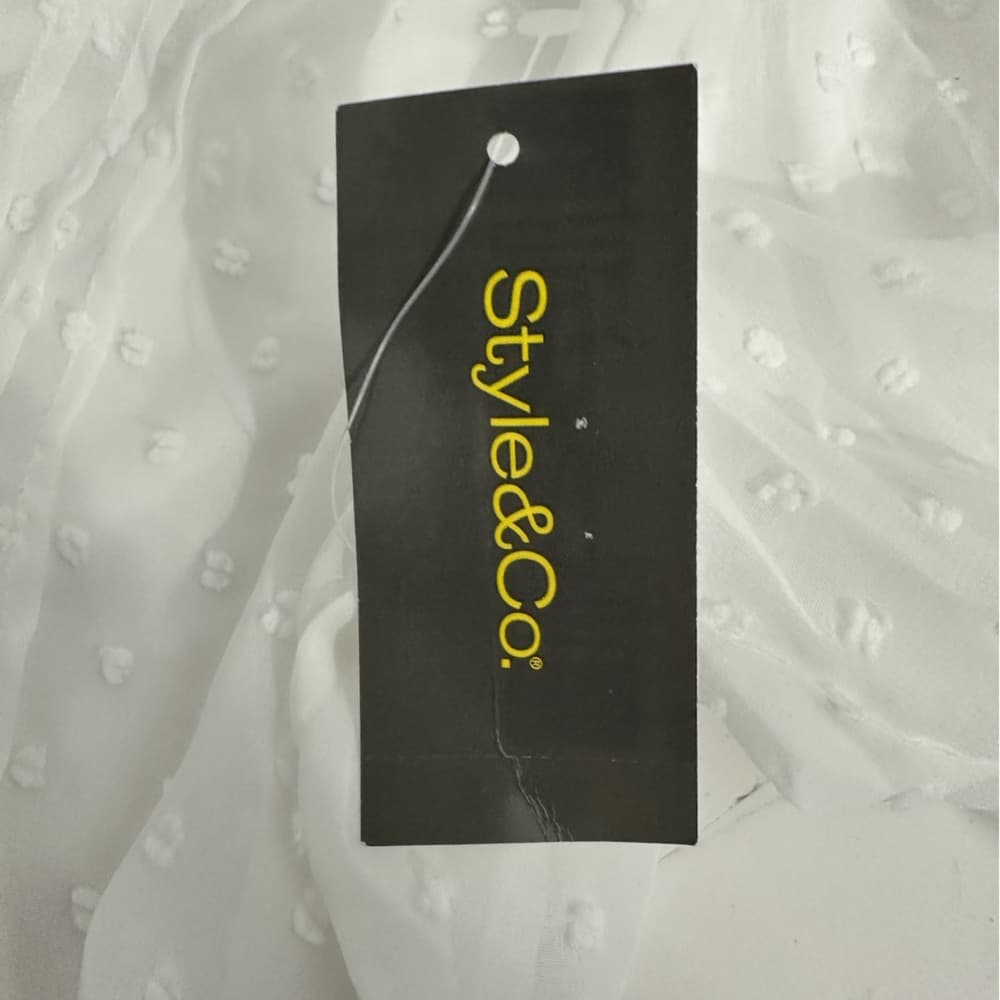 NWT Style & Co Bright White Swiss Dot Pintuck Blouse Top Sheer Long Sleeve Small - Thumbnail 10