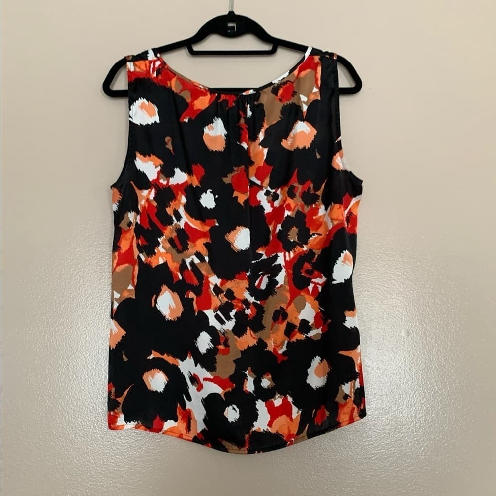 Nine West Sleeveless Floral Pattern Print Pleated at Neckline Womens Large - Thumbnail 3