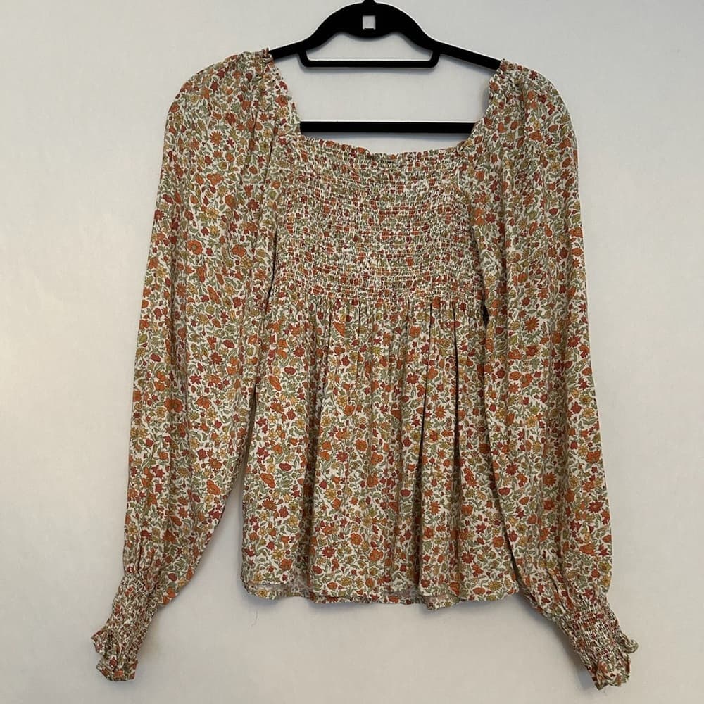 Cynthia Rowley Floral Smocked Blouse - Bohemian Peasant Size Women’s Small - Thumbnail 4