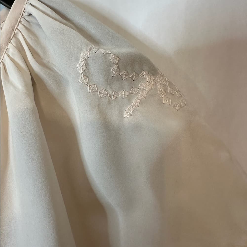 Bohemian Beige Embroidered Peasant Blouse Boho See measurements - Thumbnail 5