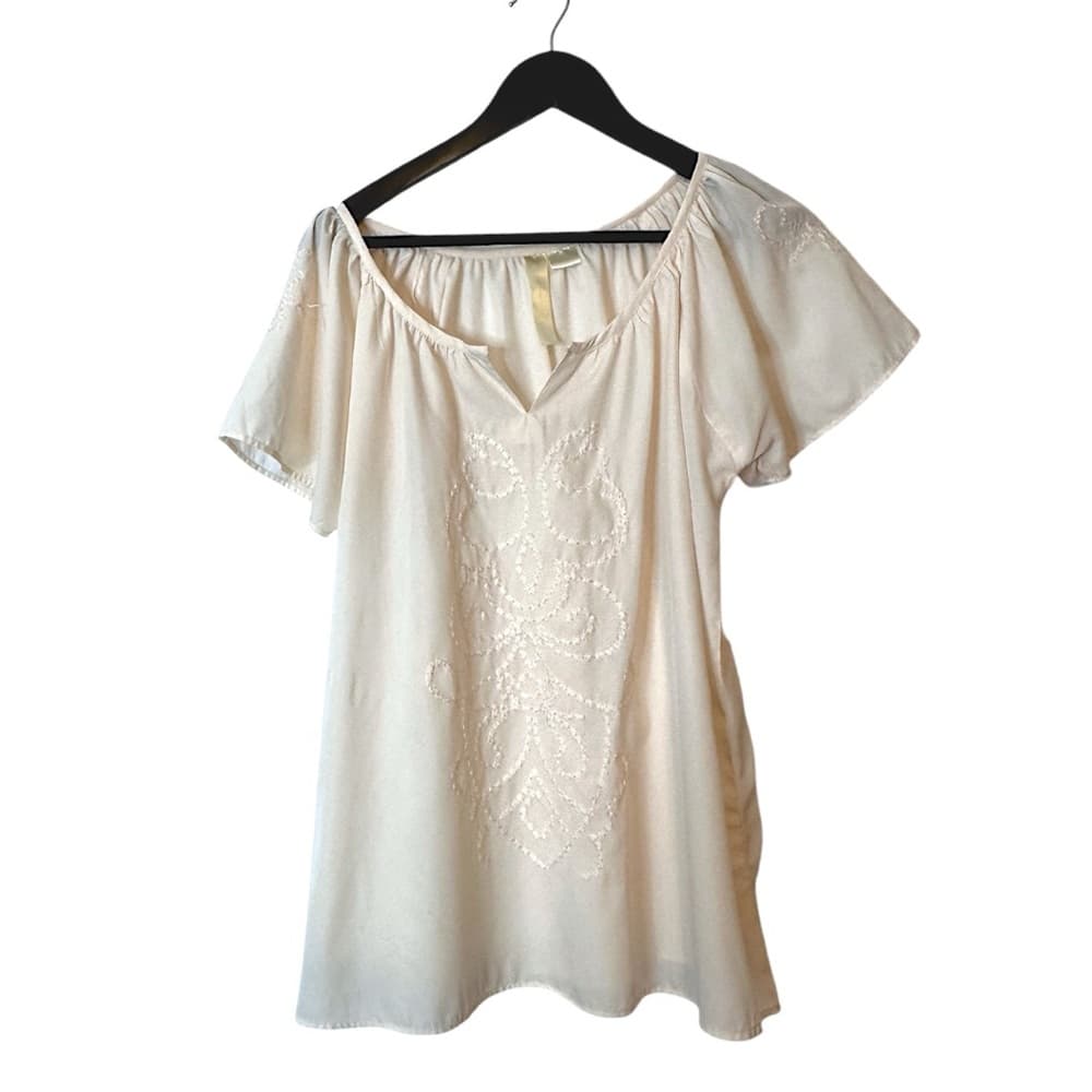 Bohemian Beige Embroidered Peasant Blouse Boho See measurements - Thumbnail 8