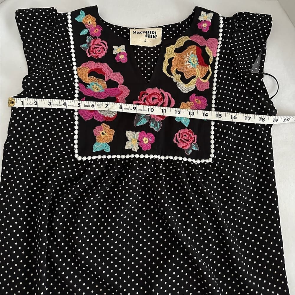 Savanna Jane Arcadia Embroidered Bib Top Polka Dot Floral Black Women’s Small - Thumbnail 6
