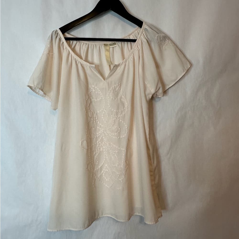 Bohemian Beige Embroidered Peasant Blouse Boho See measurements - Thumbnail 3