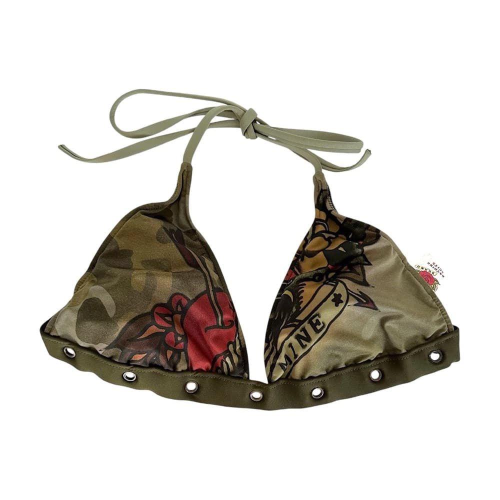 Lucky Brand Sailor Tattoo Army Camo Grommet Y2K Bikini Set - Size Large - Thumbnail 4