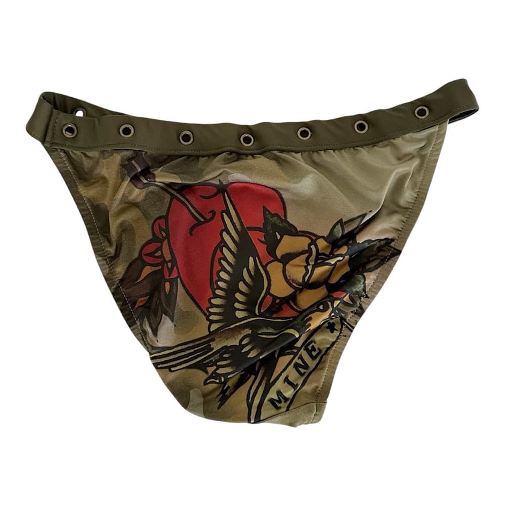 Lucky Brand Sailor Tattoo Army Camo Grommet Y2K Bikini Set - Size Large - Thumbnail 2