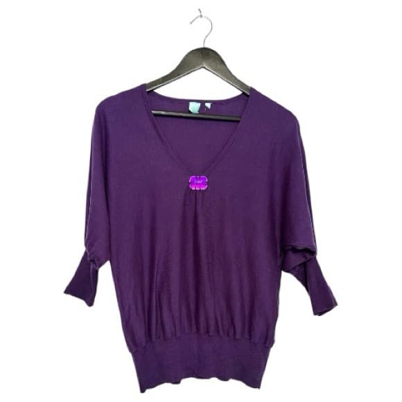 Shushu Purple Sweater Knit Top with Jewel Accent Size Small Coastal Dopamine - Thumbnail 9