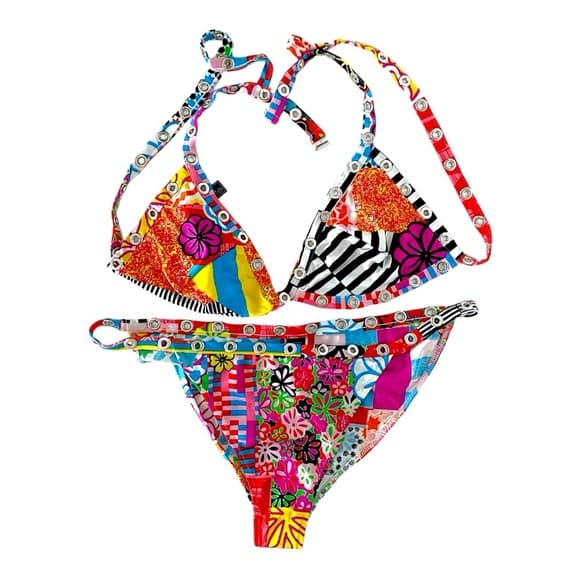 Versace Versus RARE Y2K Grommet Embellished 2 Piece Bikini Set Swimsuit Swimwear - Thumbnail 17