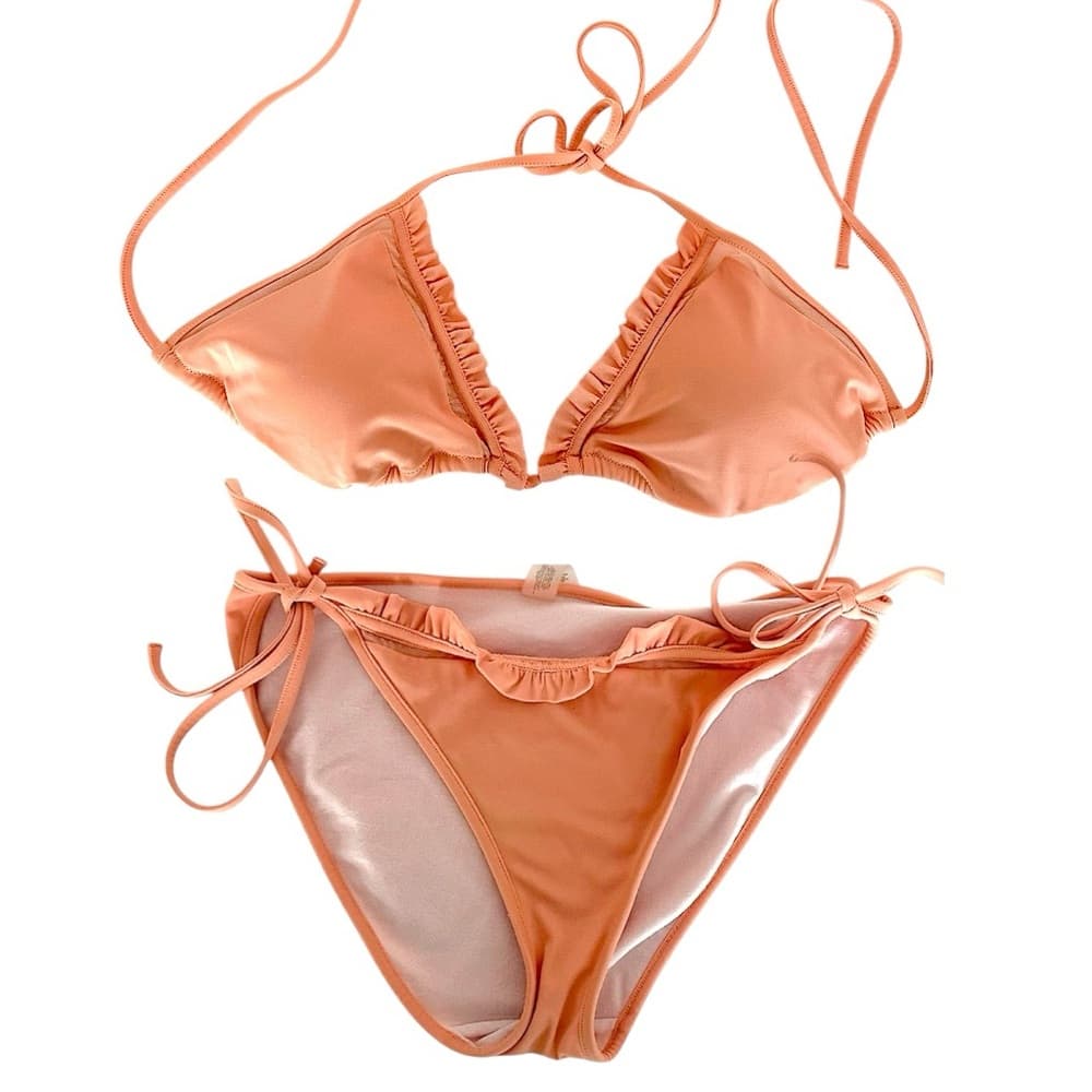 Victoria’s Secret Ruffle Trim Peach String Tie Y2K Bikini Set – Size Large - Thumbnail 11