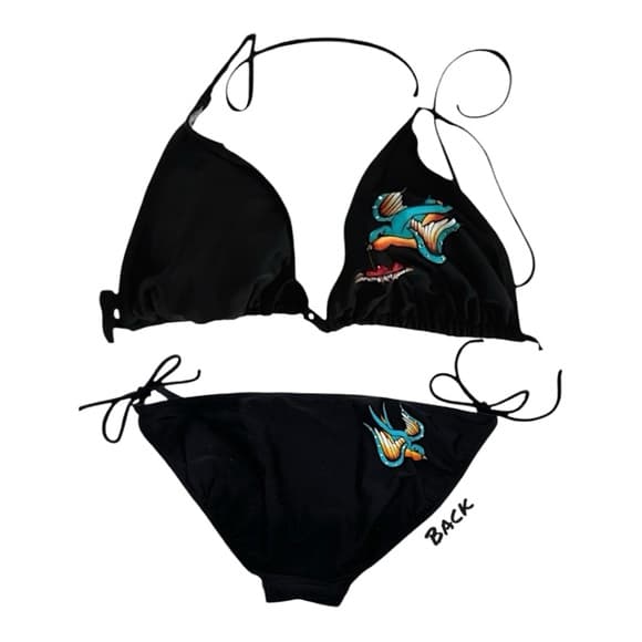 Xhilaration Classic Sailor Swallow Bird Tattoo Graphic Y2K Black Bikini XL - Thumbnail 17