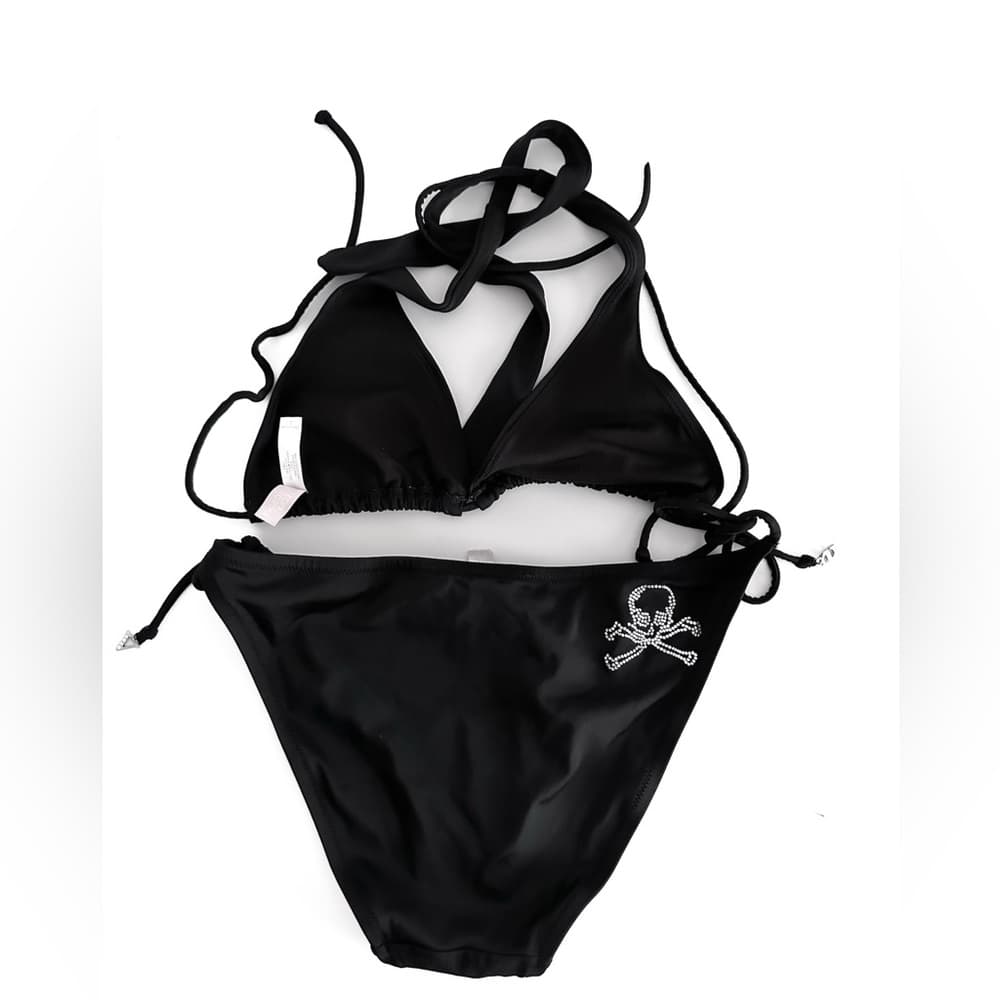 Victoria’s Secret Vintage Y2K Skull Rhinestone Black Bikini Set Size Large - Thumbnail 7