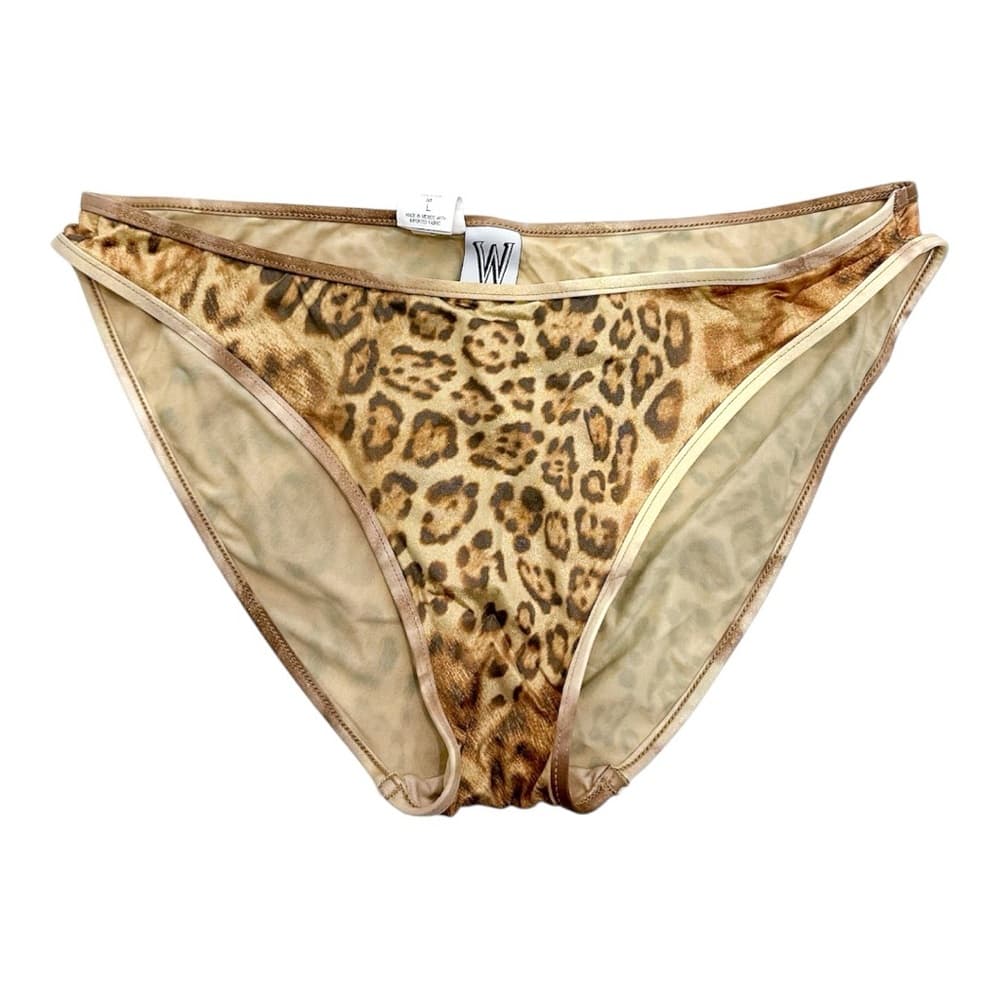 W Swim Gold Leopard Print Cheetah Triangle Bikini Set High Cut Vintage Y2K Large - Thumbnail 2