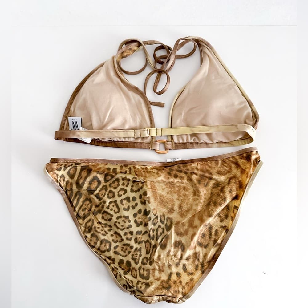 W Swim Gold Leopard Print Cheetah Triangle Bikini Set High Cut Vintage Y2K Large - Thumbnail 7