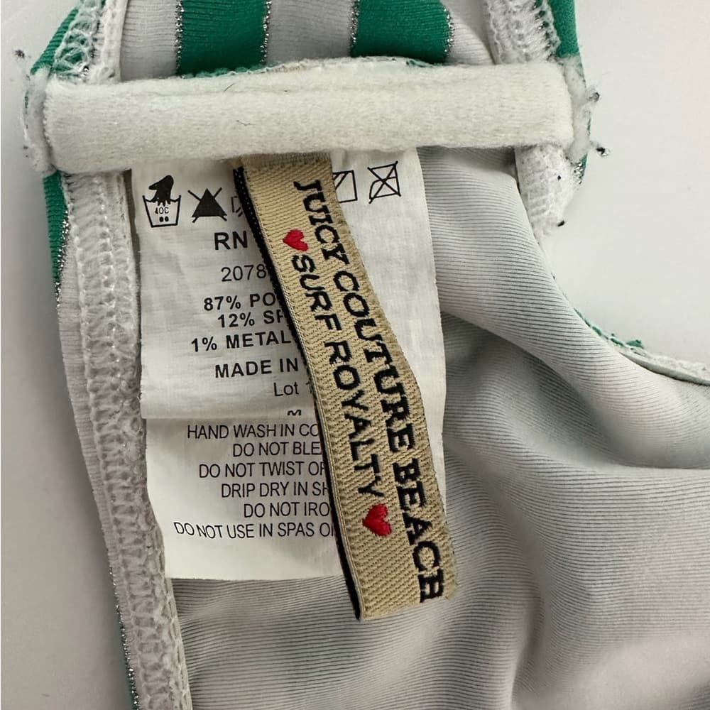Juicy Couture Green White Stripe Y2K Halter Style Bikini Set - Size Medium - Thumbnail 9