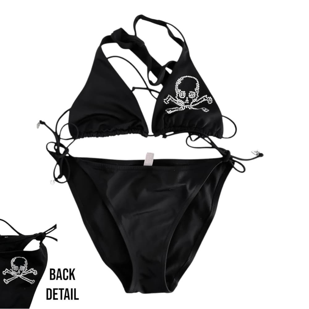Victoria’s Secret Vintage Y2K Skull Rhinestone Black Bikini Set Size Large - Thumbnail 4