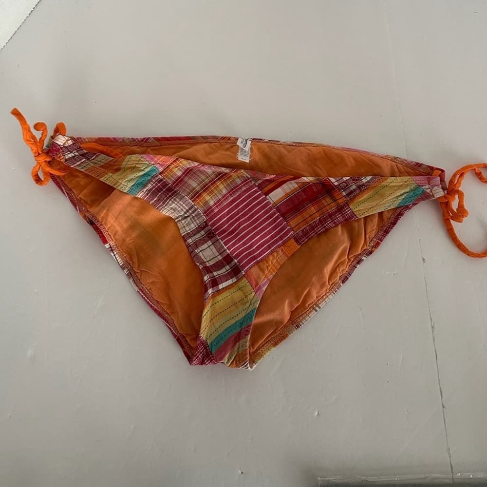 American Eagle Patchwork Plaid Bikini Y2K Vintage Orange Plaid Beaded Size Large - Thumbnail 7