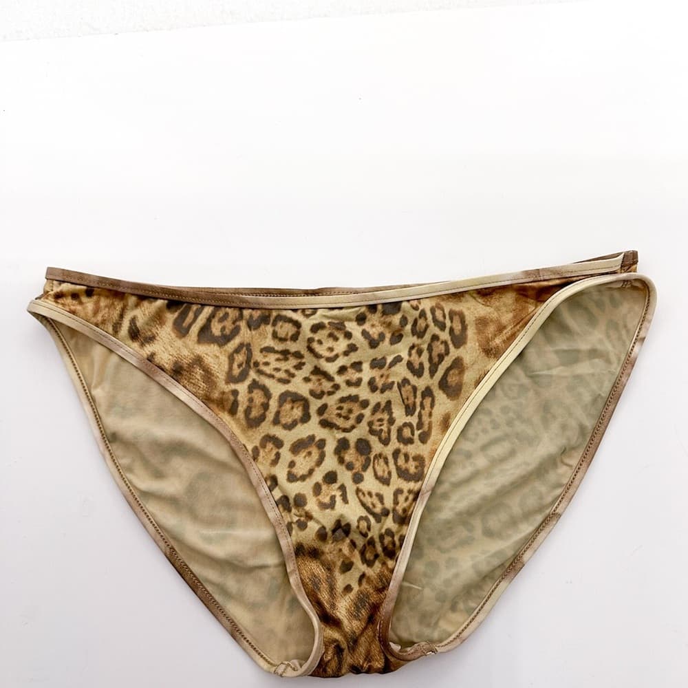 W Swim Gold Leopard Print Cheetah Triangle Bikini Set High Cut Vintage Y2K Large - Thumbnail 3