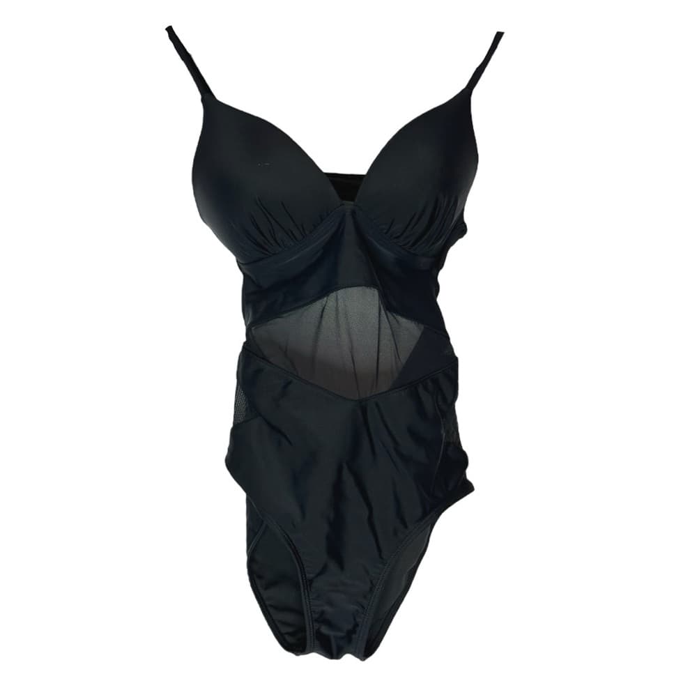 Forever 21 Black Mesh Cutout One-Piece Swimsuit Adjustable Straps Size Small - Thumbnail 10