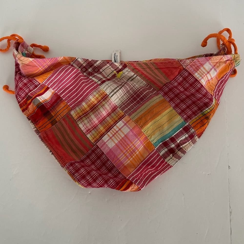 American Eagle Patchwork Plaid Bikini Y2K Vintage Orange Plaid Beaded Size Large - Thumbnail 4