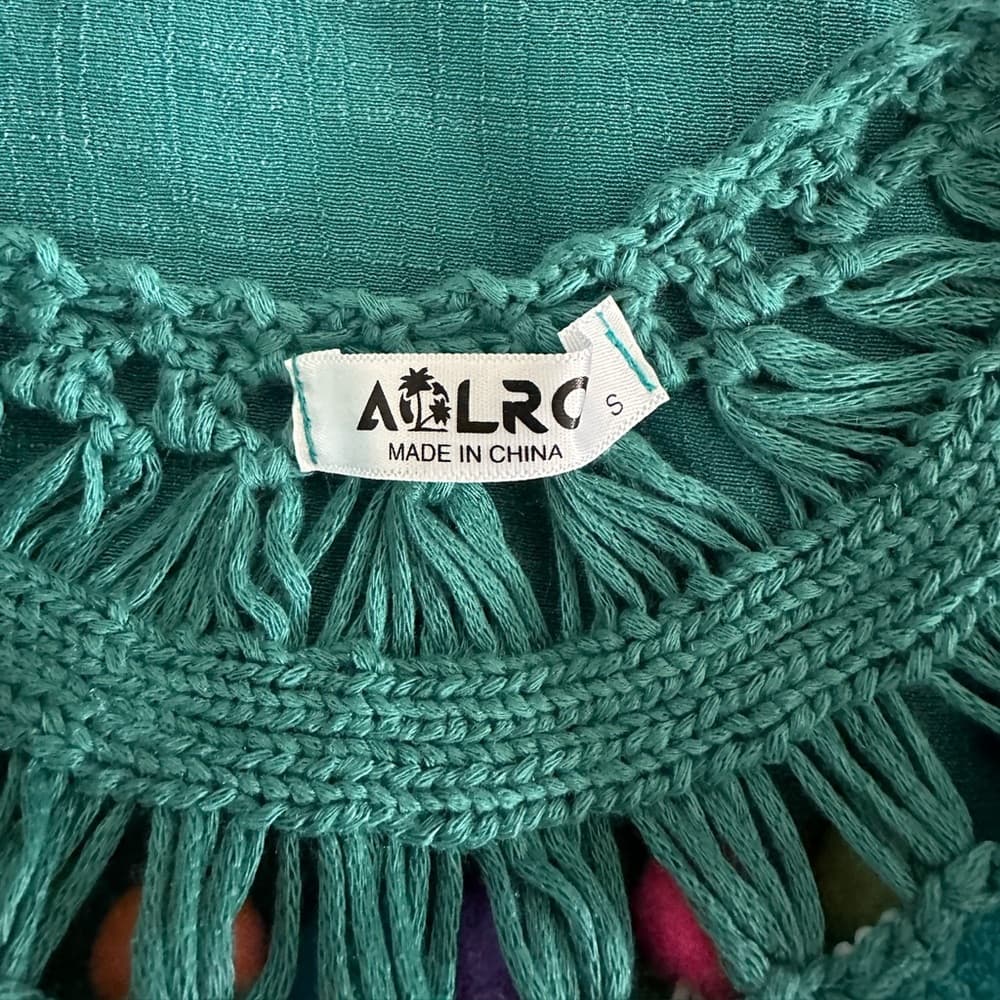 Aolro Teal Crochet Pom Pom Swim Coverup / Dress Size Small Resortcore Fringe - Thumbnail 5