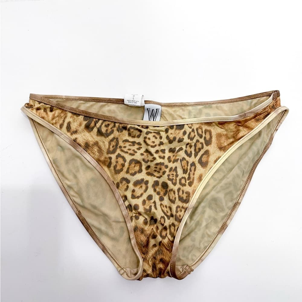 W Swim Gold Leopard Print Cheetah Triangle Bikini Set High Cut Vintage Y2K Large - Thumbnail 6