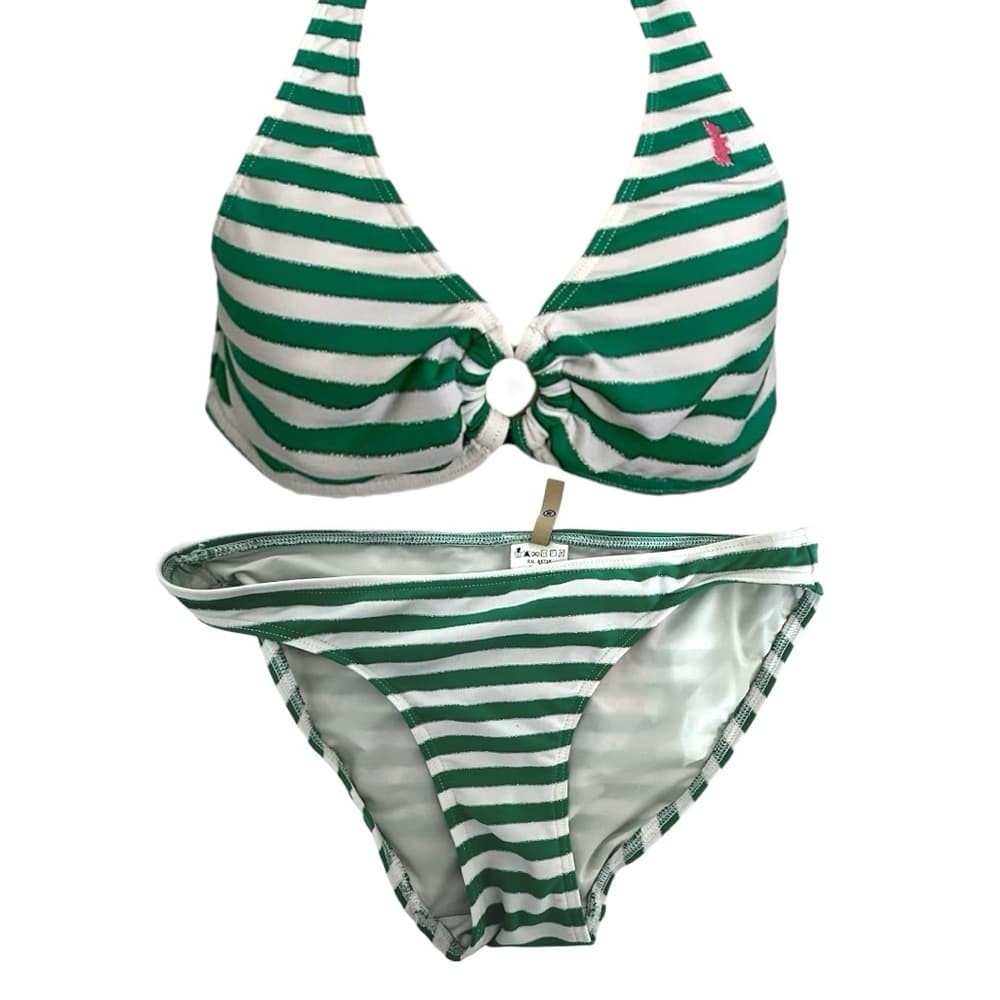 Juicy Couture Green White Stripe Y2K Halter Style Bikini Set - Size Medium - Thumbnail 2