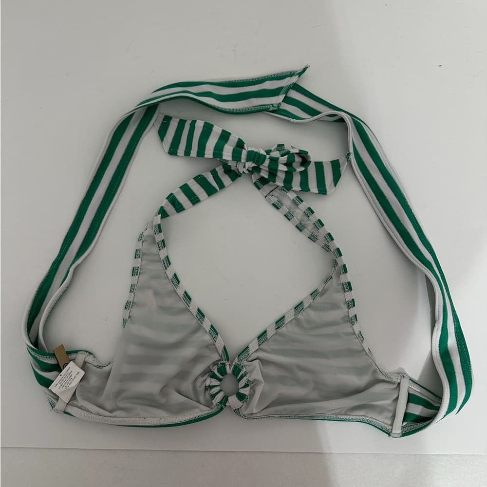 Juicy Couture Green White Stripe Y2K Halter Style Bikini Set - Size Medium - Thumbnail 10