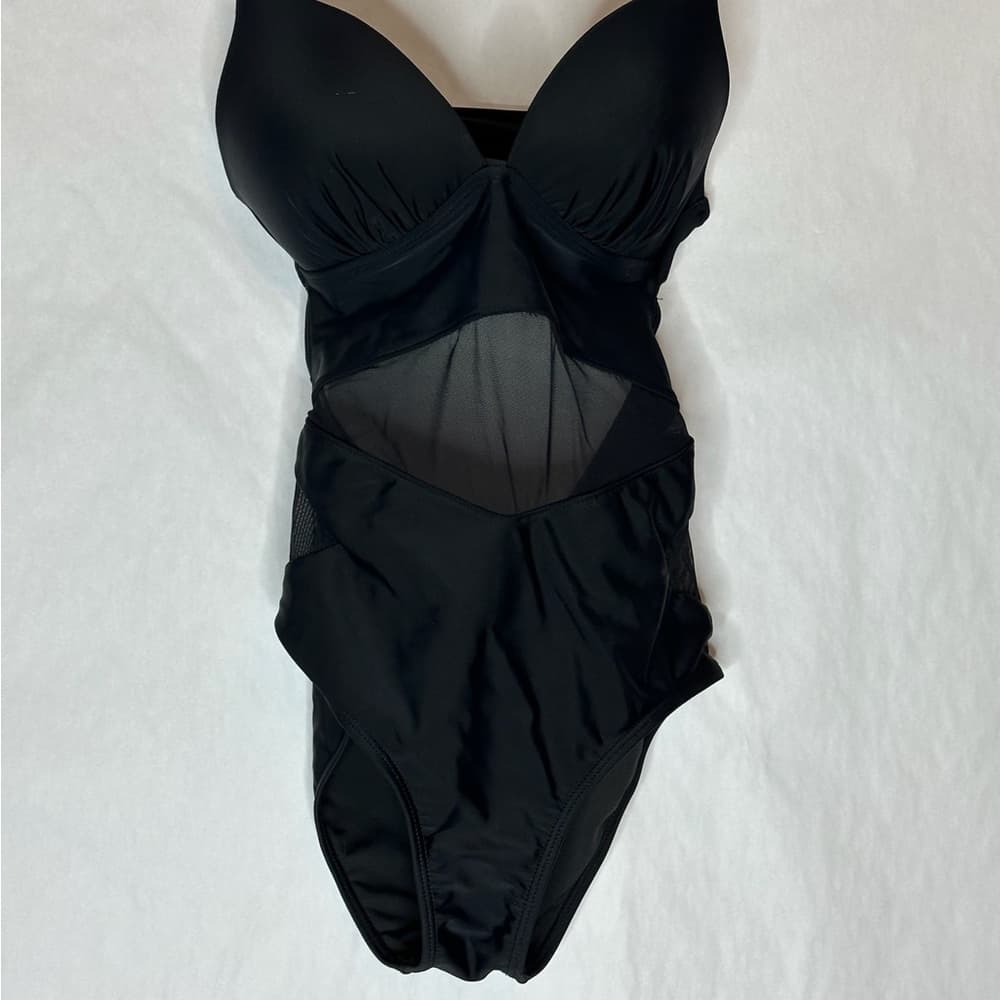 Forever 21 Black Mesh Cutout One-Piece Swimsuit Adjustable Straps Size Small - Thumbnail 8