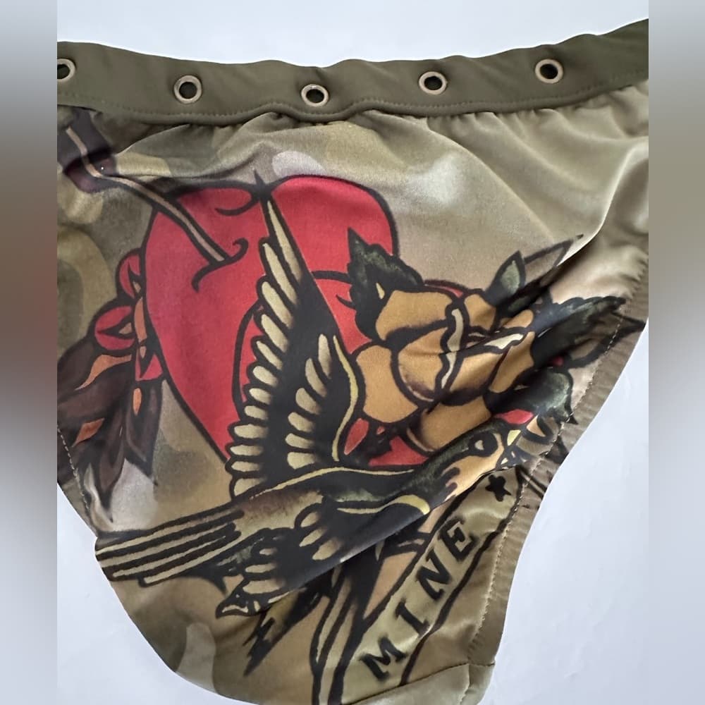 Lucky Brand Sailor Tattoo Army Camo Grommet Y2K Bikini Set - Size Large - Thumbnail 8