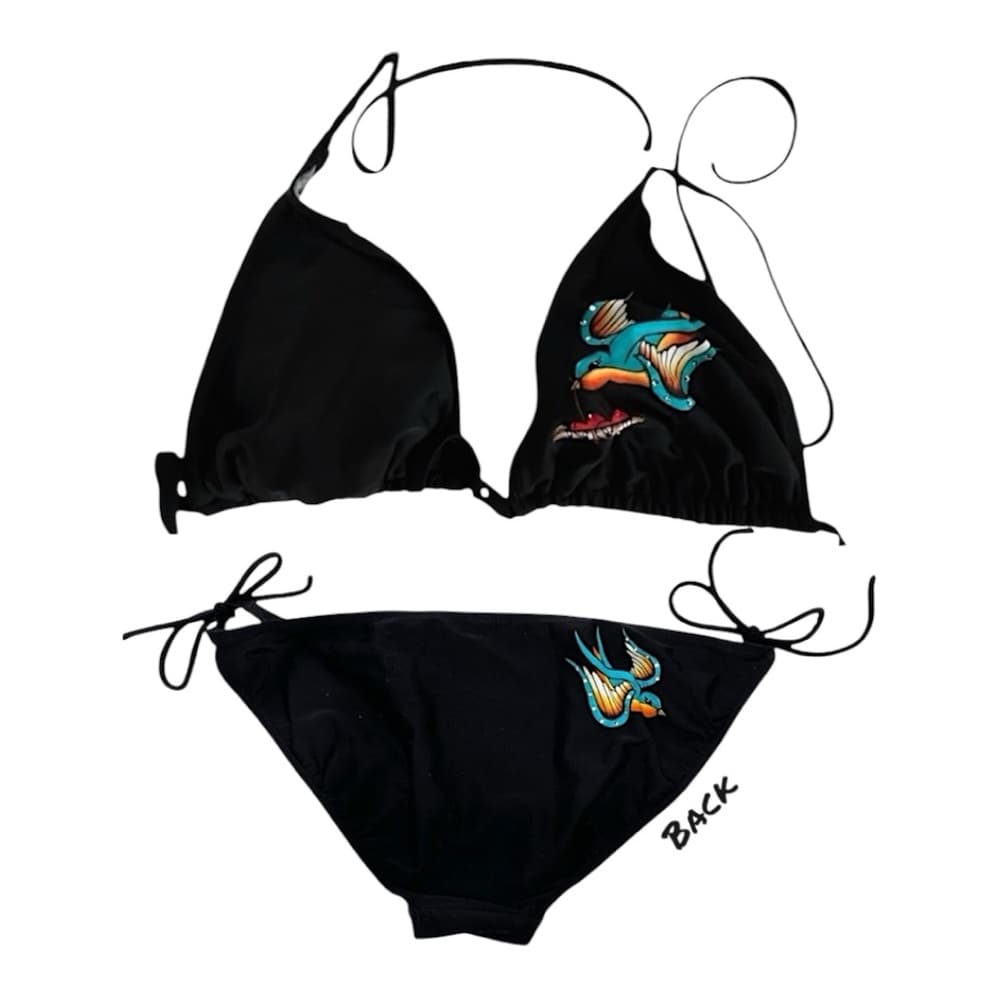 Xhilaration Classic Sailor Swallow Bird Tattoo Graphic Y2K Black Bikini XL - Thumbnail 16